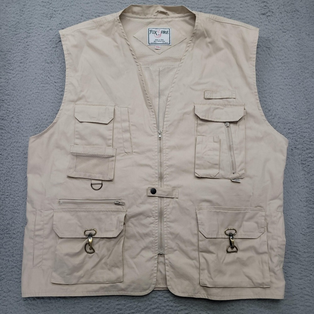 Fox‎ Fire Utility Fishing Vest Mens 3XL Beige Multi Pocket Outdoor Travel Safari